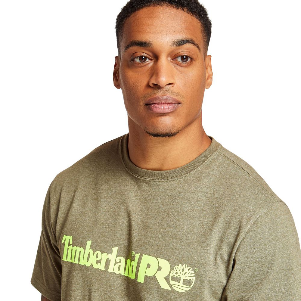 Timberland Mens T-Shirts PRO® Short Sleeve Base Plate Wicking Logo - Olive - India BH9506283